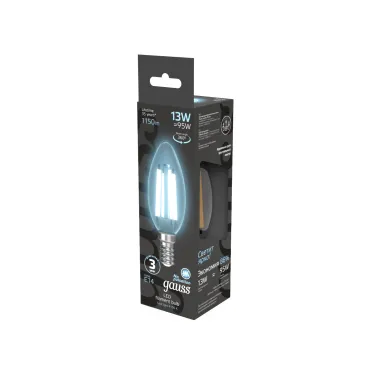 Лампа светодиодная Filament Свеча 13W 1150lm 4100К Е14 LED 1/10/50 | 103801213 | Gauss