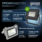 Прожектор светодиодный LED Qplus 10W IP65 6500K | 613511310 | Gauss