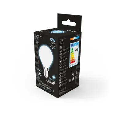 Лампа светодиодная Filament Шар 9W 610lm 4100К Е14 milky LED 1/10/50 | 105201209 | Gauss