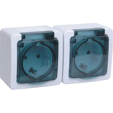 Гермес PLUS Розетка двойная наружная с заземлением с крышкой IP54