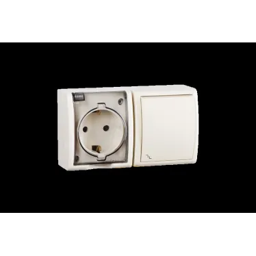 15 Aqua Блок розетка с заземлением 16А 250В + выключатель проходной 10А 250В IP54 слоновая кость