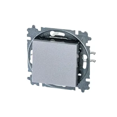 Выключатель одноклавишный Levit серебро / дымчатый чёрный