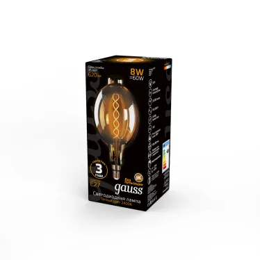 Лампа светодиодная LED Vintage Filament Flexible BT180 8W E27 180*360mm Amber 620lm 2400K 1/6 | 152802008 | Gauss