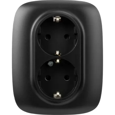 Valena ALLURE Розетка силовая двойная 2х2К+З 16А 250В с лицевой панелью со шторками безвинтовые зажимы антрацит