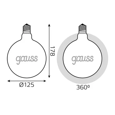 Лампа светодиодная LED Filament G125 E27 2,5W Golden 200lm 2000K 1/20 | 175802003 | Gauss