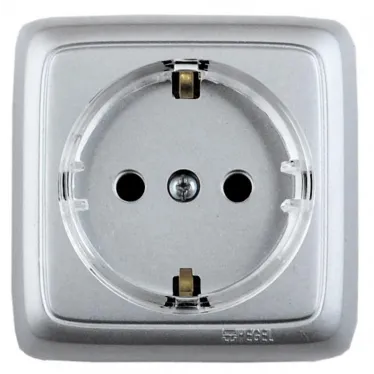 Розетка наружная с заземлением с изоляционной пластиной (стакан) серебро