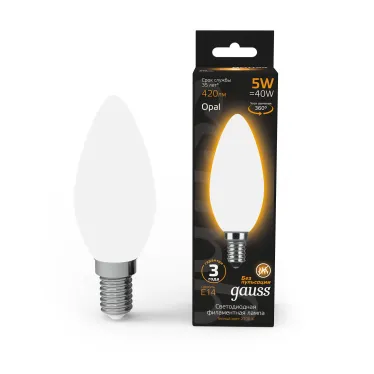 Лампа светодиодная Black LED Filament Свеча OPAL E14 5W 420lm 2700К | 103201105 | Gauss