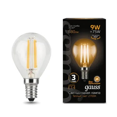 Лампа светодиодная LED Filament Шар E14 9W 680lm 2700K | 105801109 | Gauss