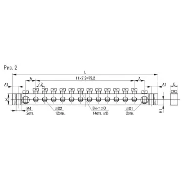 Шина нулевая 6х9мм 14/2 (14групп/крепеж по краям)