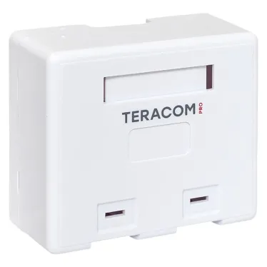 Корпус настенной розетки TERACOM PRO на 2 модуля Keystone со шторками и маркерами белый