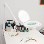 Лупа на струбцине , круглая, 5D, с подсветкой 96 LED, теплый и холодный свет, белая | 31-0535 | REXANT