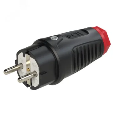 Вилка каб 16A/250V/2P+E/IP54 корпус черный, маркер красный
