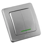 Выключатель двухклавишный скрытый с индикацией серебро 16А