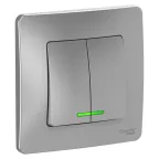 BLANCA скрытой установки двухклавишный выключатель (cх.5) с подсветкой, 10A, 250B, алюминий