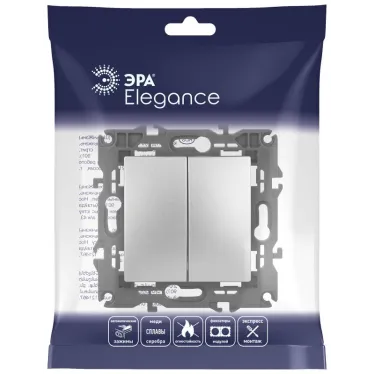 Переключатель двойной, 10АХ-250В, Эра Elegance, алюминий,14-1106-03
