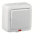 Выключатель одноклавишный наружный с индикацией белый IP44 16А