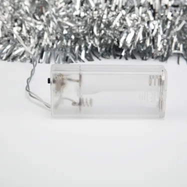 Гирлянда светодиодная Мишура серебряная 10 LED 1,5 м, прозрачный ПВХ, белый свет свечения, 2 х АА (батарейки не в комплекте) | 304-011 | NEON-NIGHT