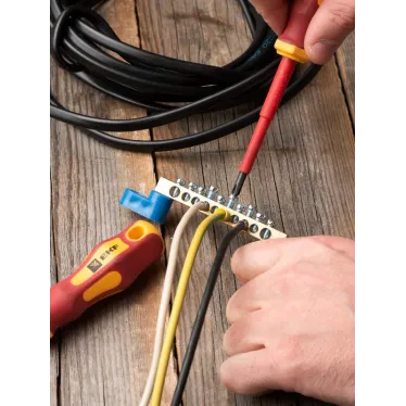 Шина 0 N (6х9мм) 10 отверстий латунь 2 синих угловых изолятора PROxima