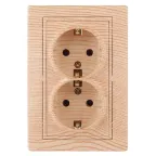 Розетка Intro Plano 1-205-11 с заземлением двойная 2X2P+E Schuko, 16А-250В, IP20, СУ, сосна