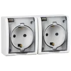 15 Aqua Розетка двойная 2Р+Е Schuko со шторками с крышкой полупр. IP54 16А 250В винт.зажим S15A белый