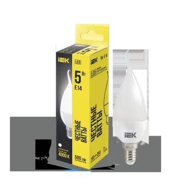 Лампа светодиодная LED 5Вт Е14 220В 4000К CB35 свеча на ветру | LLE-CB35-5-230-40-E14 | IEK