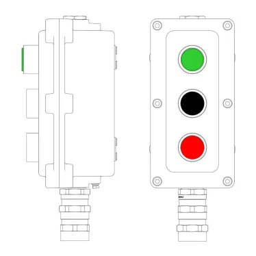 Пост управления взрывонепроницаемый из алюминия LCSD-03-B-MB-L1G(220)x1-P1B(11)x1-P1R(11)x1-PBMB-KA2MHK