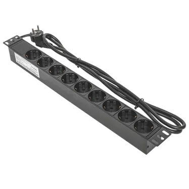 Блок розеток PDU TERACOM PRO 19' 1U 16А/250В 9 роз. Schuko шнур 2 м 3x1.5 мм2 вилка Schuko корпус алюминий черный