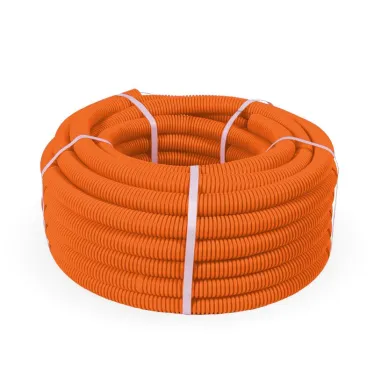 Труба гофр ПВХ легкая 350 Н оранжевая с/з d20 мм (100 м)
