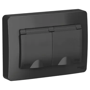 BLANCA скрытой установки IP 44 розетка двойная с заземлением со шторками, 16А, 250В, антрацит