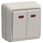 ОКТАВА Выключатель двухклавишный наружный бежевый с индикацией 10А