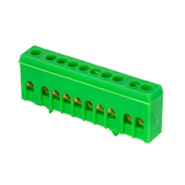 Шина 0 PE 6х9мм 10 отверстий латунь зеленый изолированный корпус на DIN-рейку PROxima