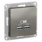 Розетка ATLASDESIGN USB 5В 1 порт x 2,1 А 2 порта х 1,05 А механизм сталь