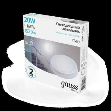 Светильник светодиодный ДБП 20 Вт 1520 лм 4000К AC 220В Белый IP40 круг D180х33мм Пластик ЖКХ HALL Gauss