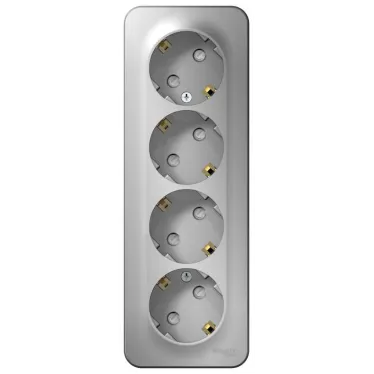 Розетка BLANCA наружная 4-я с заземлением со шторками с изоляционной пластиной 16А 250В алюминий