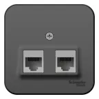                  Розетка BLANCA наружная двойная компьютерная RJ45, кат.5e, с изолирующей пластиной, антрацит
               