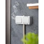 Блок розетка Мурманск 1-м 16А с заземлением с крышкой + одноклавишный выключатель IP54 серый