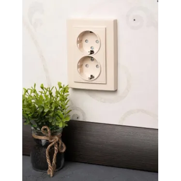 Розетка двухместная СП с заземлением 16А бежевый с защитными шторками Минск