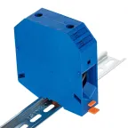 Клемма проходная, винтовой зажим, 2 точки подключения, 150 кв.мм, синяя