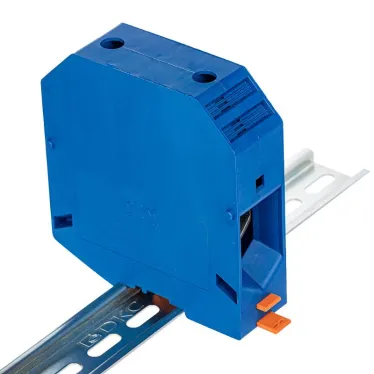 Клемма проходная, винтовой зажим, 2 точки подключения, 150 кв.мм, синяя