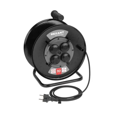 Удлинитель силовой КГ на катушке 4 гнезда, с/з, 30 м, 3х1,5 мм2, IP44 c защитными крышками, металлическая катушка