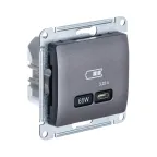                  GLOSSA USB РОЗЕТКА тип-C 65W высокоскор.заряд. QC, PD, механизм, ГРАФИТ
               