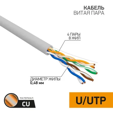 Витая пара U/UTP PROconnect 4PR 24AWG CU медь CAT5E 100 МГц PVC серый бухта 50