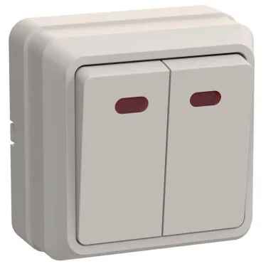 ОКТАВА Выключатель двухклавишный наружный бежевый с индикацией 10А
