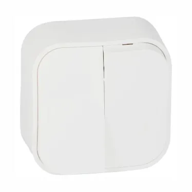 Quteo Выключатель двухклавишный наружный белый 10А