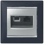 VALENA Розетка телефонная+компьютерная R11+RJ45 категория 6 UTP алюминий