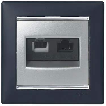 VALENA Розетка телефонная+компьютерная R11+RJ45 категория 6 UTP алюминий