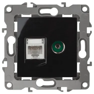 Розетка комбинированная RJ45+TV, Эра12, чёрный, 12-3110-06