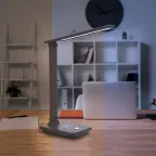 Светильник настольный светодиодный 25w 3000-6000К диммируемый с беспроводной зарядкой и USB порт складной коричневый