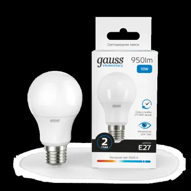 Лампа светодиодная LED 10 Вт 950 лм 6500К А60 груша холодный E27 AC 220В Elementary Gauss