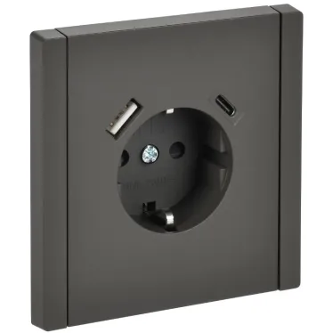 FORTE@PIANO Розетка 1-местная с заземлением с защитными шторками винтовое крепление 16А USB A+C 18Вт FP347 серый IEK